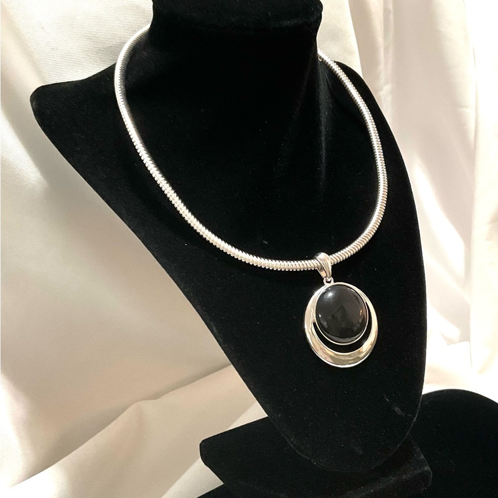 Liz Claiborne Silver tone Flat Rope Chain with Pendant Necklace